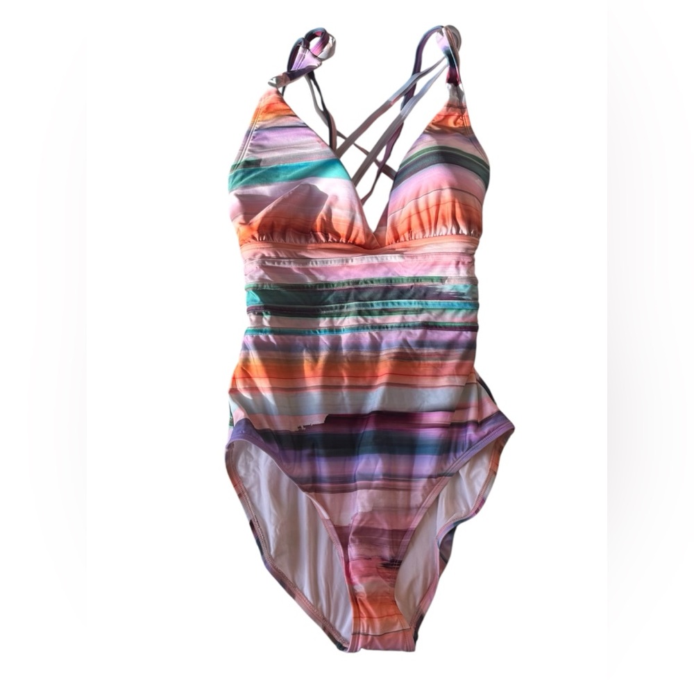 La Blanca Multicolor Striped One-Piece Swimsuit - Pink, Orange, Teal, Purple